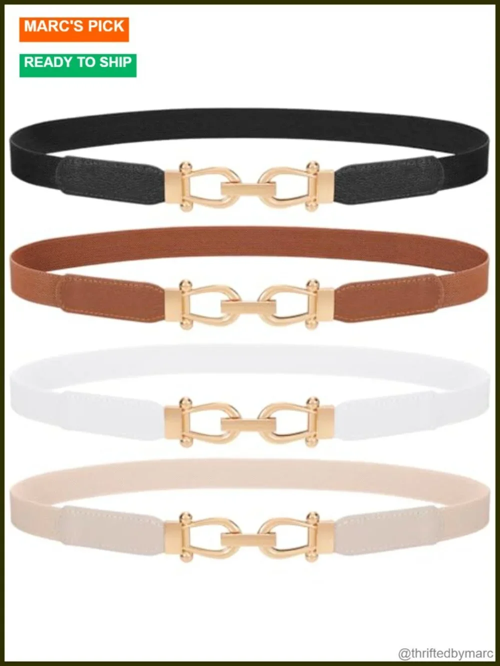 4 Pack Women Skinny Elastic Belts Gold Buckle Thin Stretchy Waist Belts
